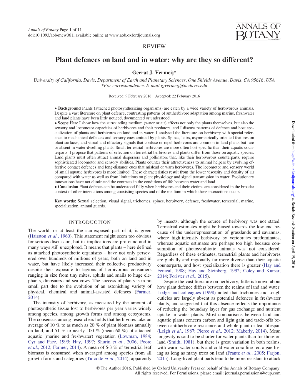 Plant Defences on Land and in Water: Why Are They So Different?