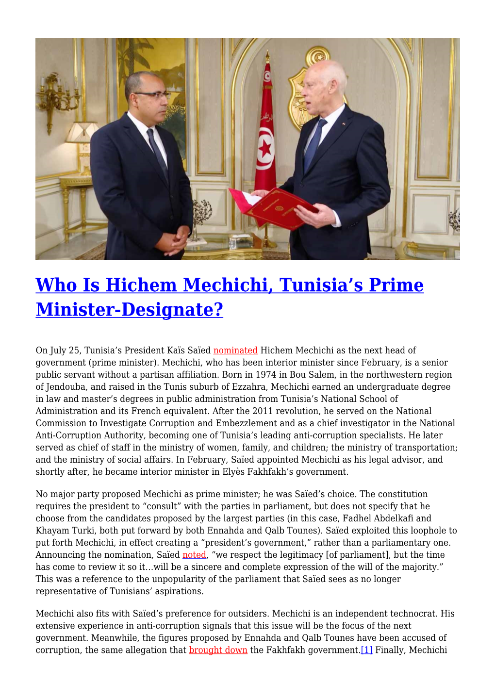 Who Is Hichem Mechichi, Tunisia's Prime Minister-Designate?