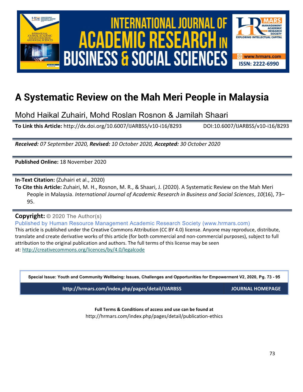 A Systematic Review on the Mah Meri People in Malaysia