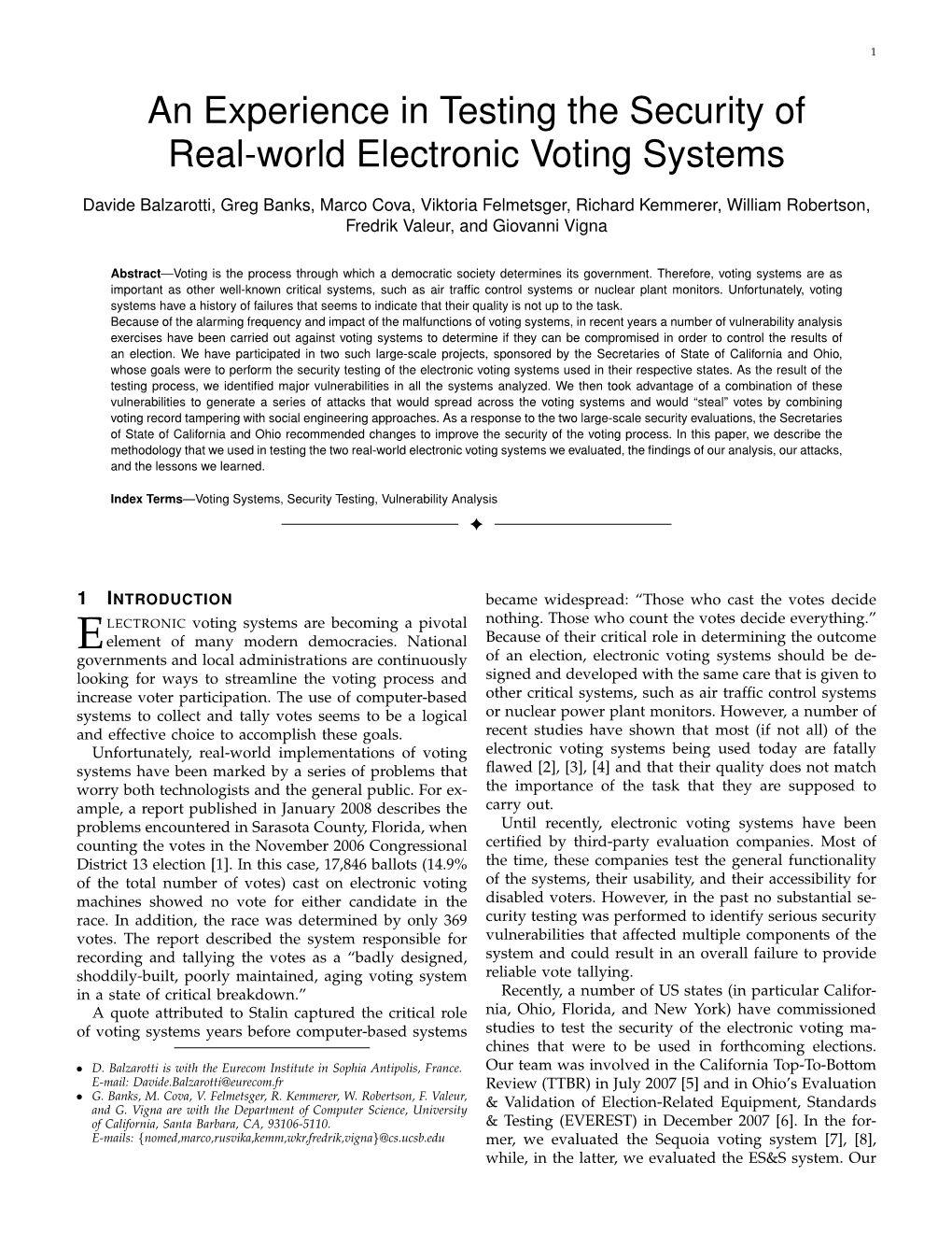 An Experience in Testing the Security of Real-World Electronic Voting Systems