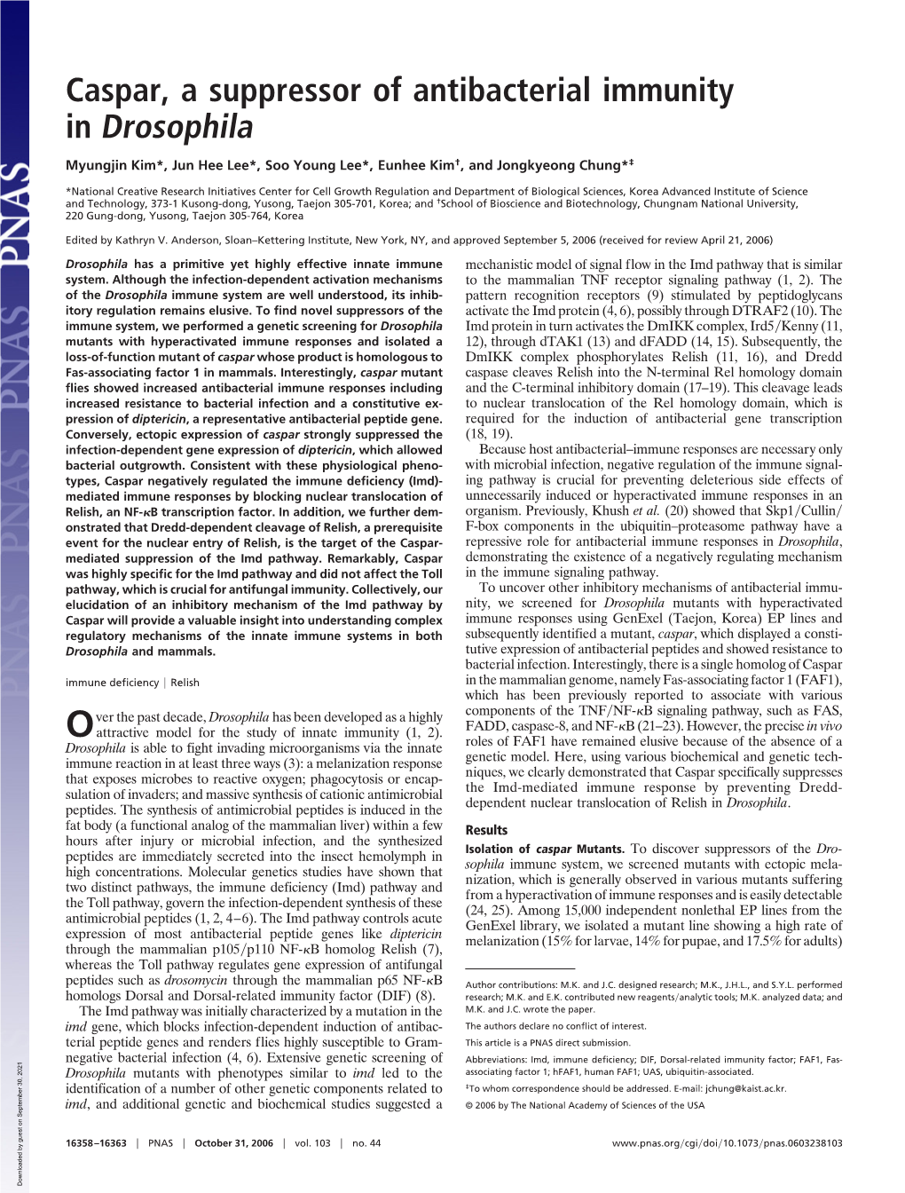 Caspar, a Suppressor of Antibacterial Immunity in Drosophila