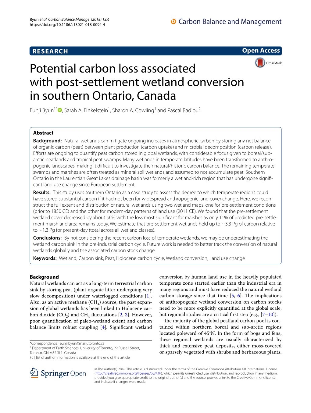 Potential Carbon Loss Associated with Post-Settlement Wetland Conversion