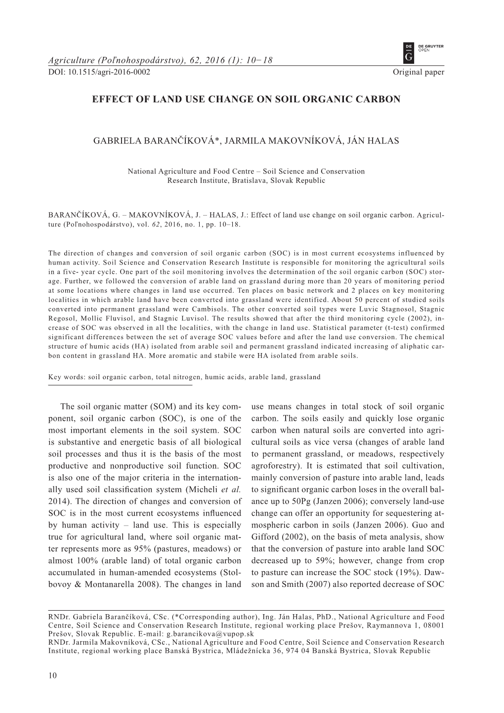 Effect of Land Use Change on Soil Organic Carbon