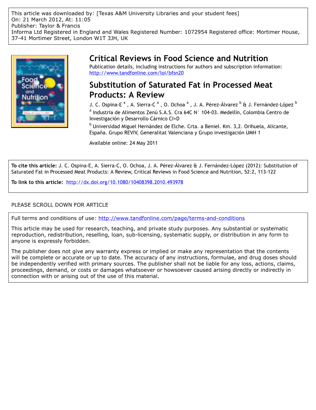 Substitution of Saturated Fat in Processed Meat Products: a Review J