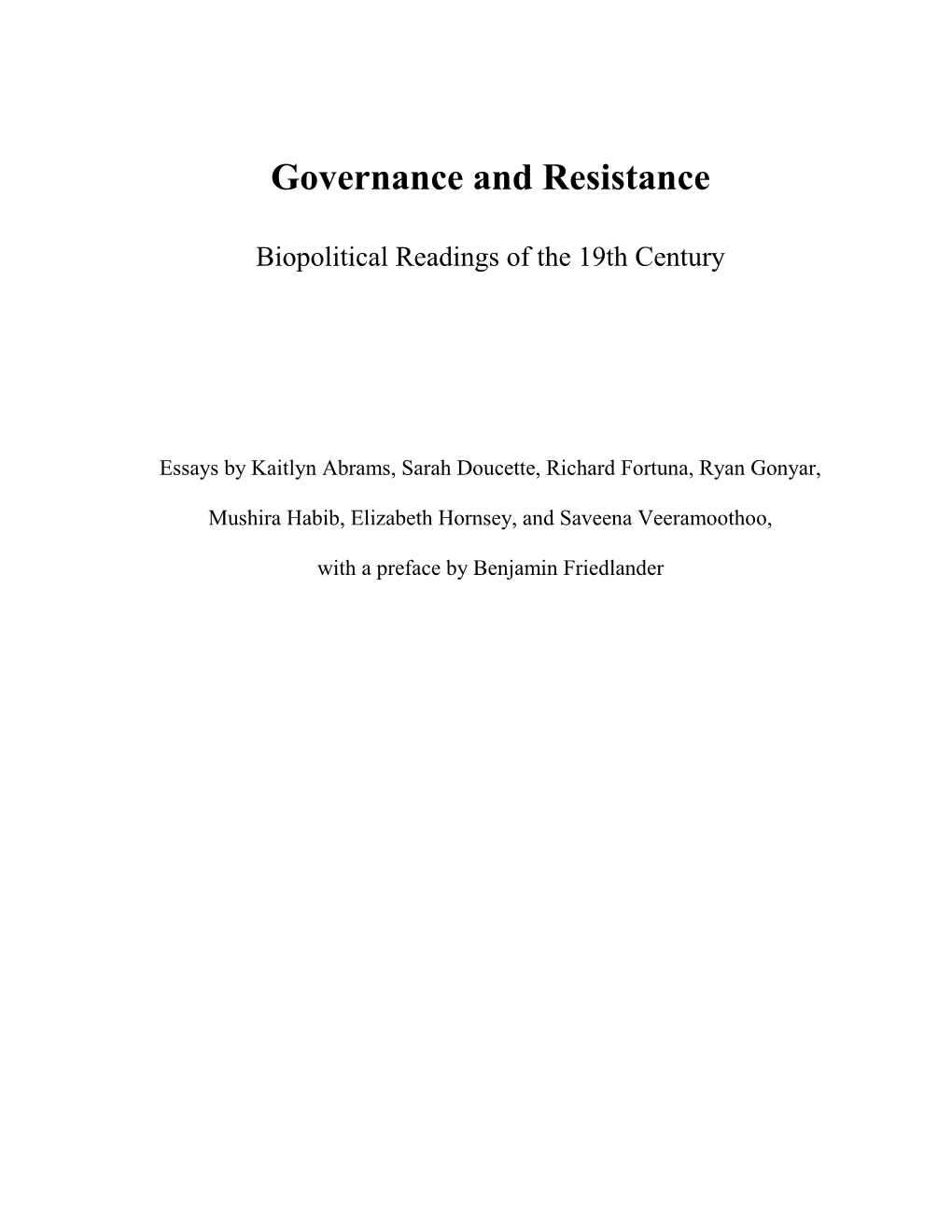 Governance and Resistance