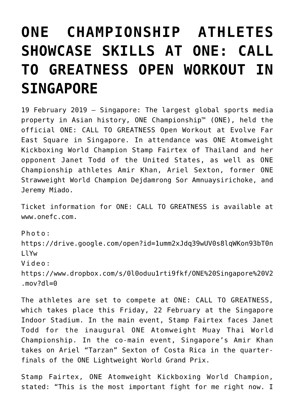 One Championship Athletes Showcase Skills at One: Call to Greatness Open Workout in Singapore