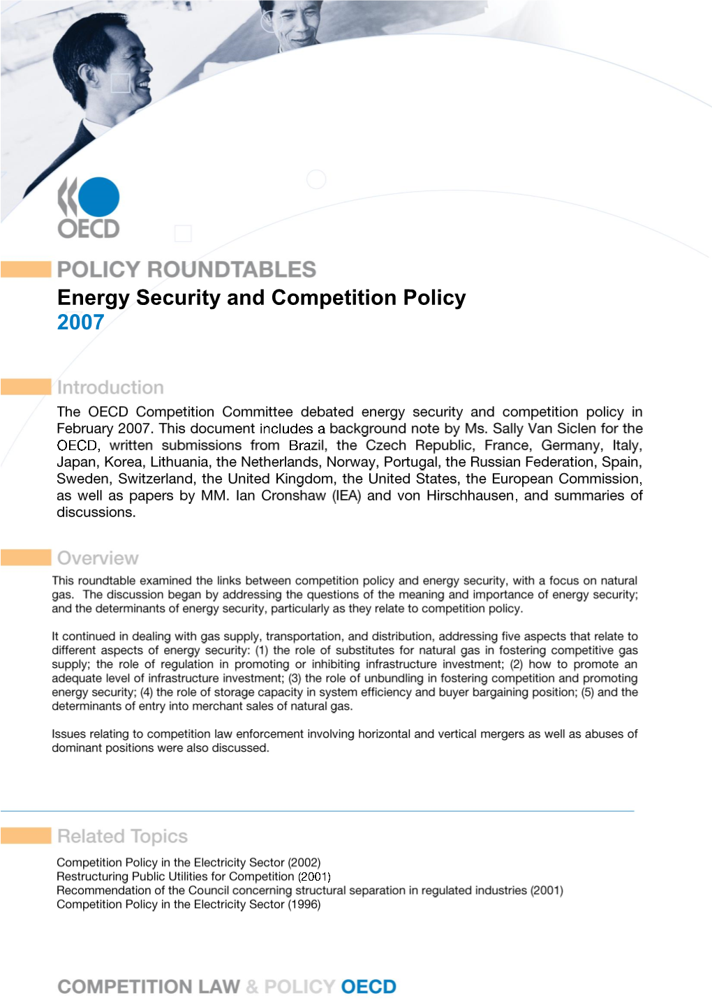 Energy Security and Competition Policy 2007