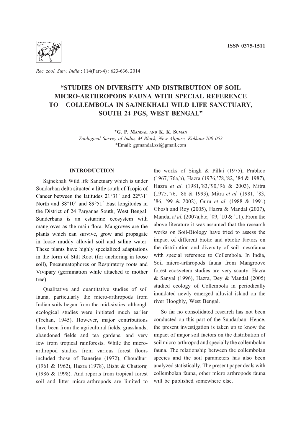 “Studies on Diversity and Distribution of Soil Micro-Arthropods Fauna with Special Reference to Collembola in Sajnekhali