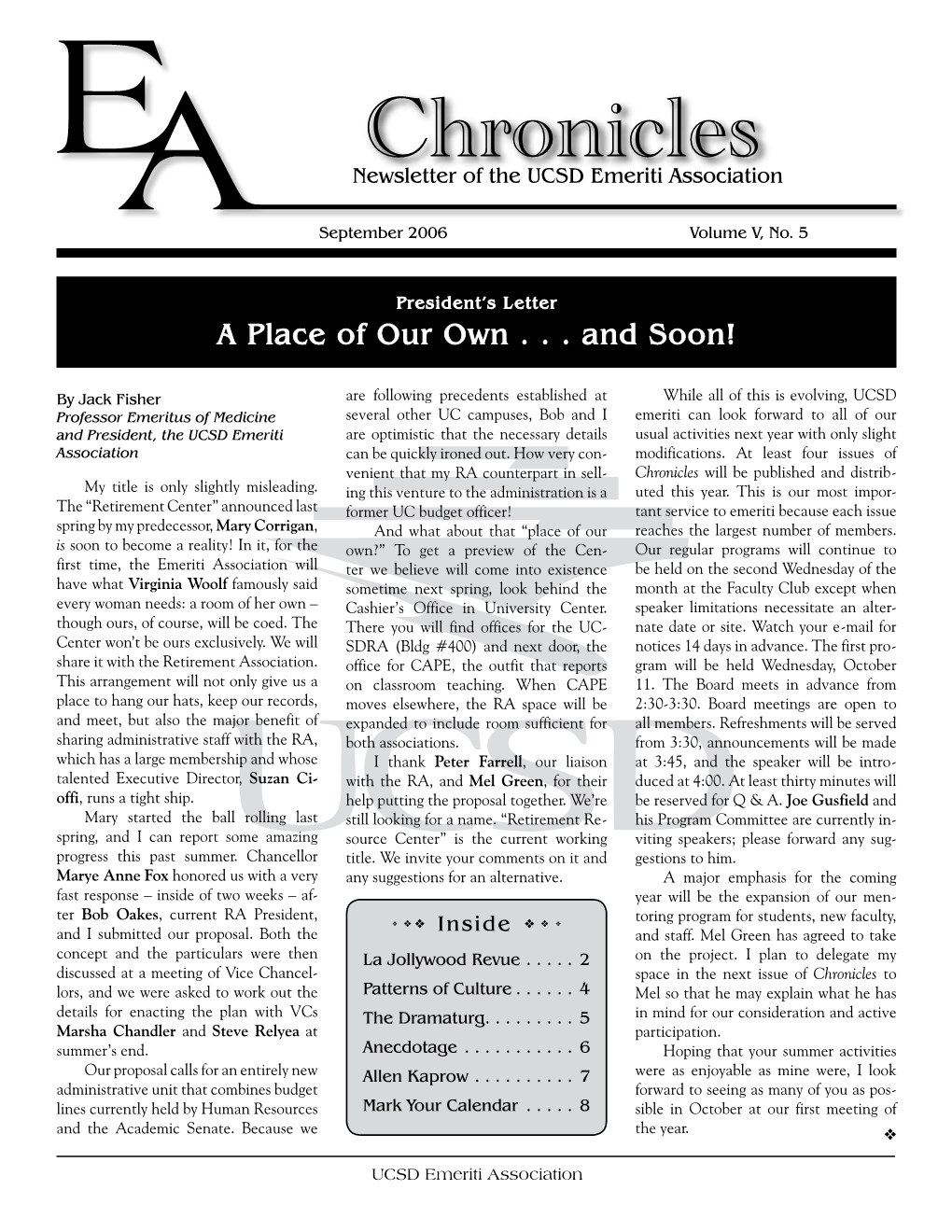 Chronicles Newsletter of the UCSD Emeriti Association