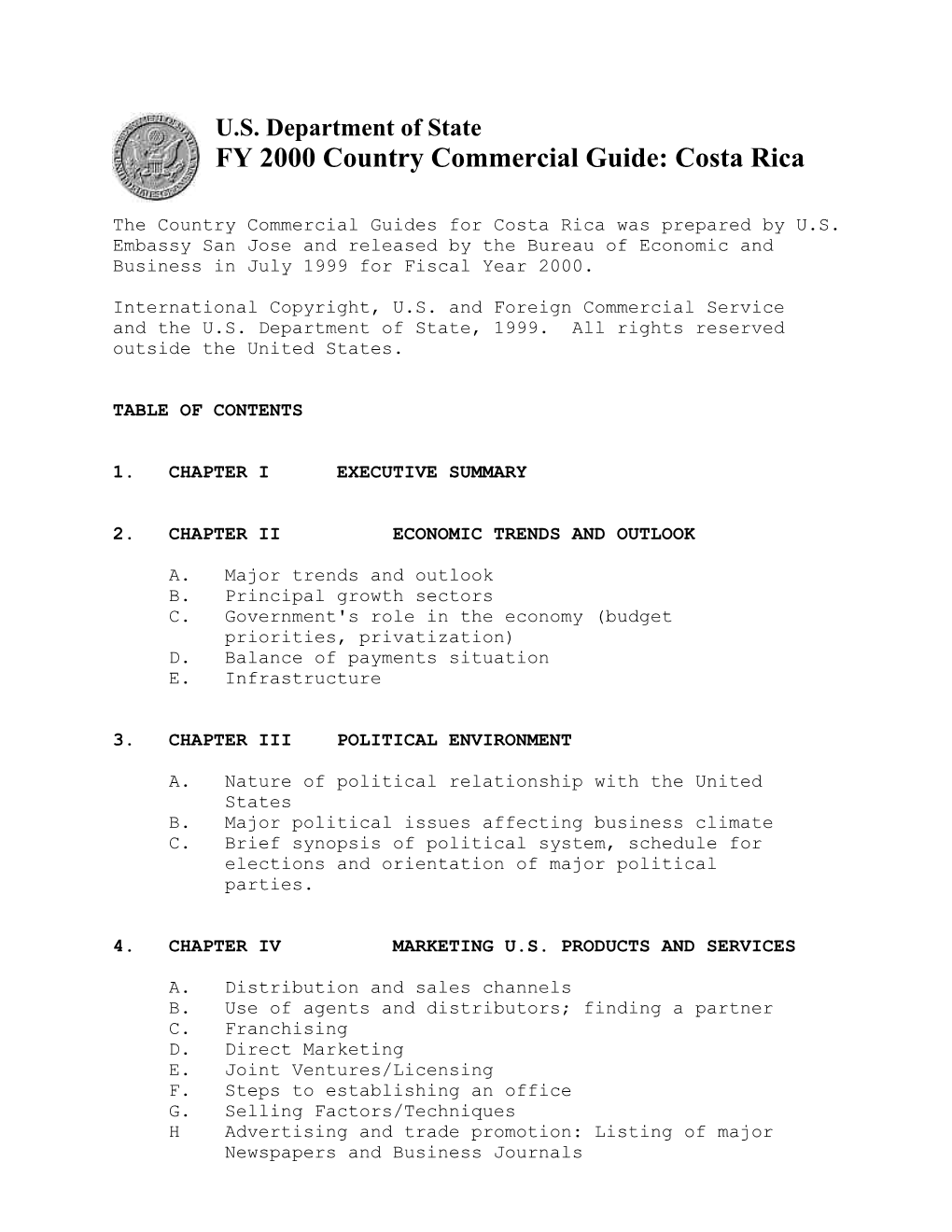 FY 2000 Country Commercial Guide: Costa Rica