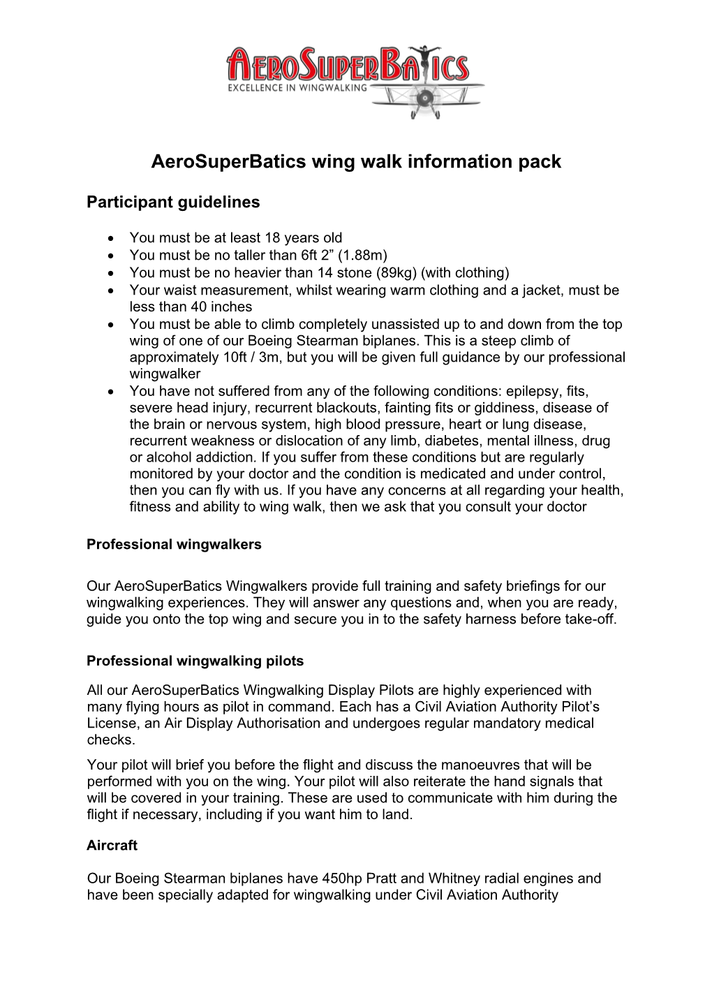 Aerosuperbatics Wing Walk Information Pack