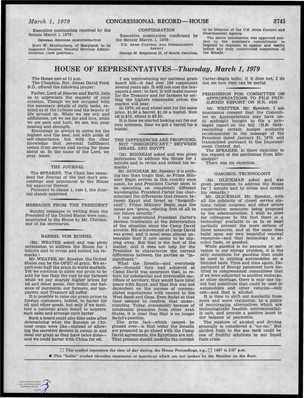 HOUSE of REPRESENTATIVES-Thursday, March 1, 1979 the House Met at 11 A.M