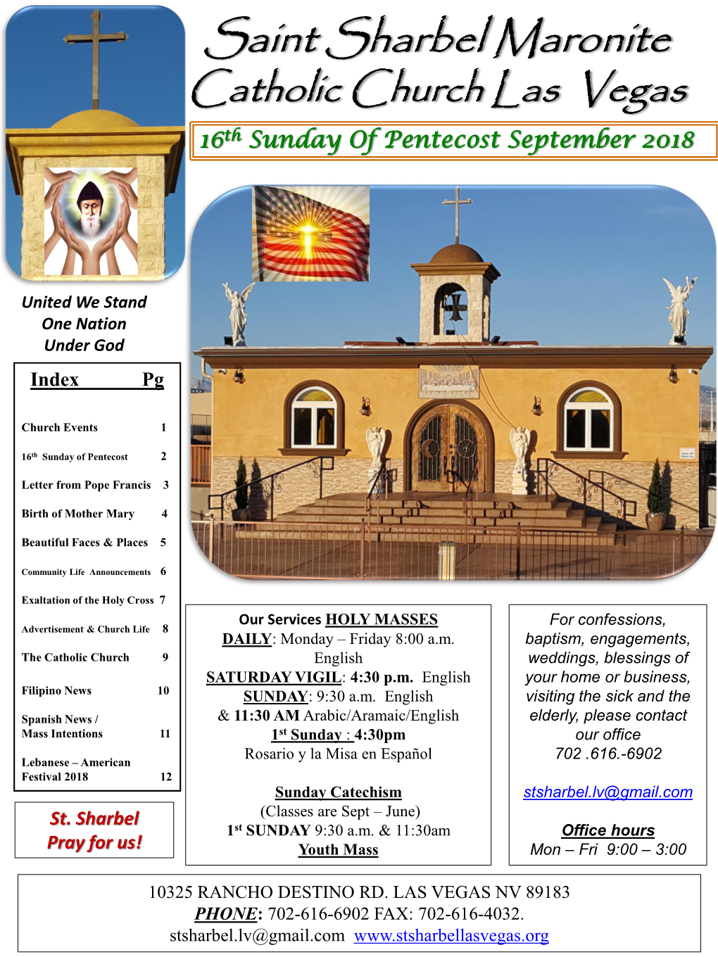 Saint Sharbel Maronite Catholic Church Las Vegas 16Th Sunday of Pentecost September 2018