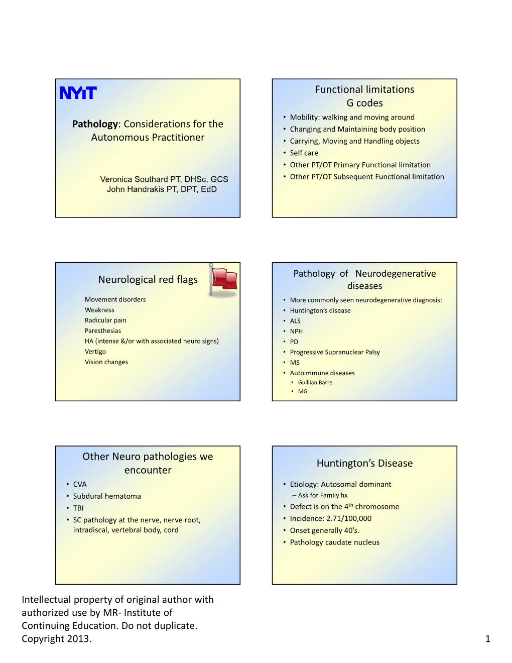 Functional Limitations G Codes Neurological Red Flags Other Neuro