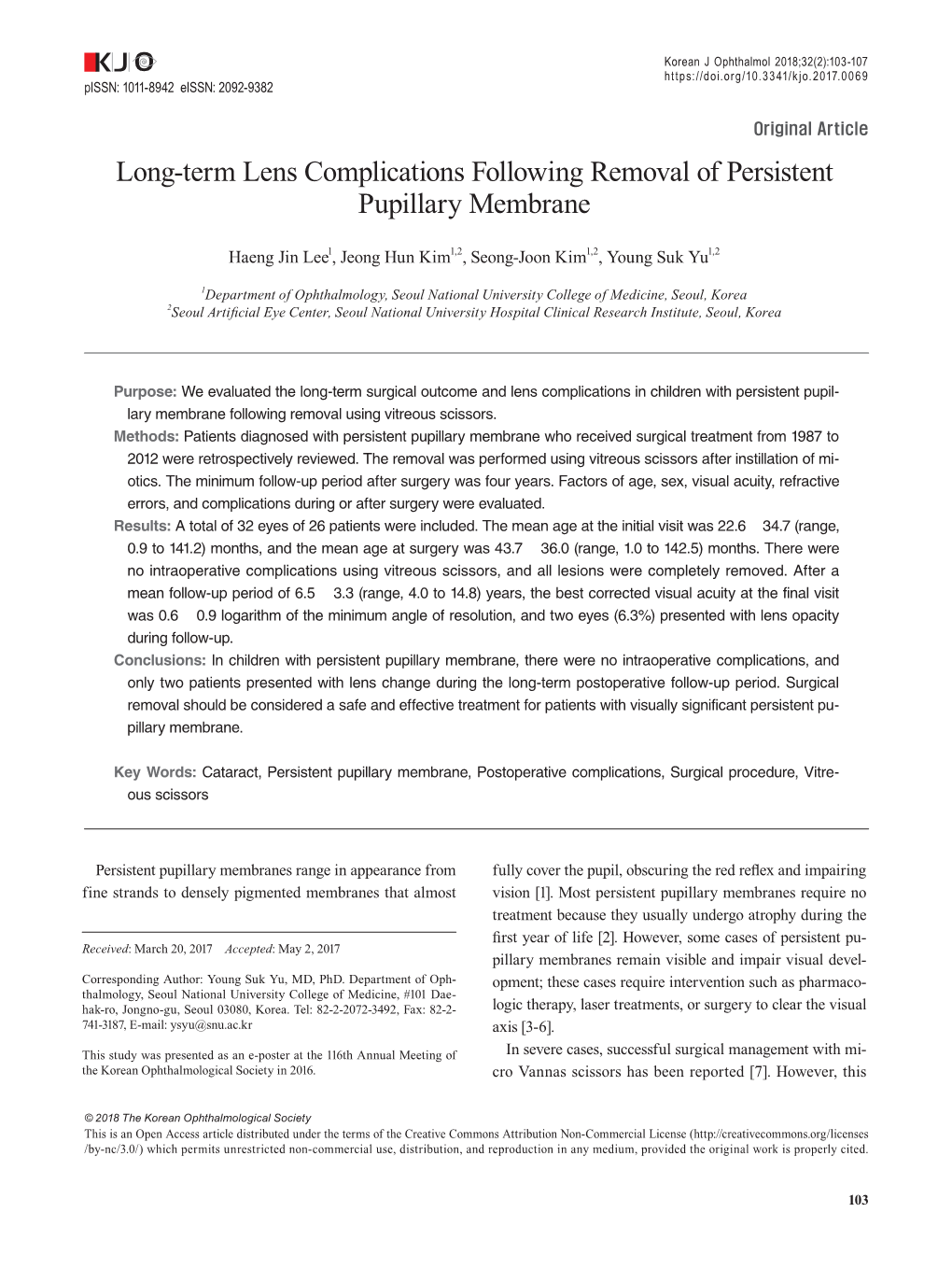 Long-Term Lens Complications Following Removal of Persistent Pupillary Membrane