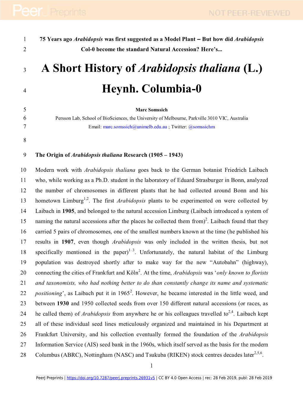 Arabidopsis Thaliana[I] (L.) Heynh. Columbia-0