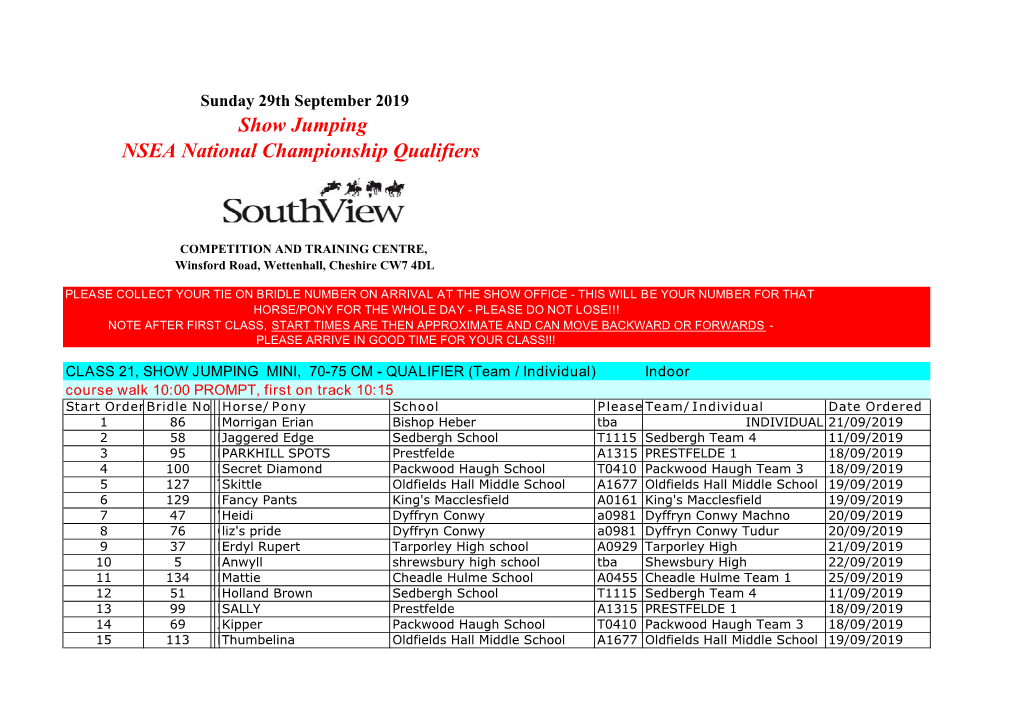 Show Jumping NSEA National Championship Qualifiers