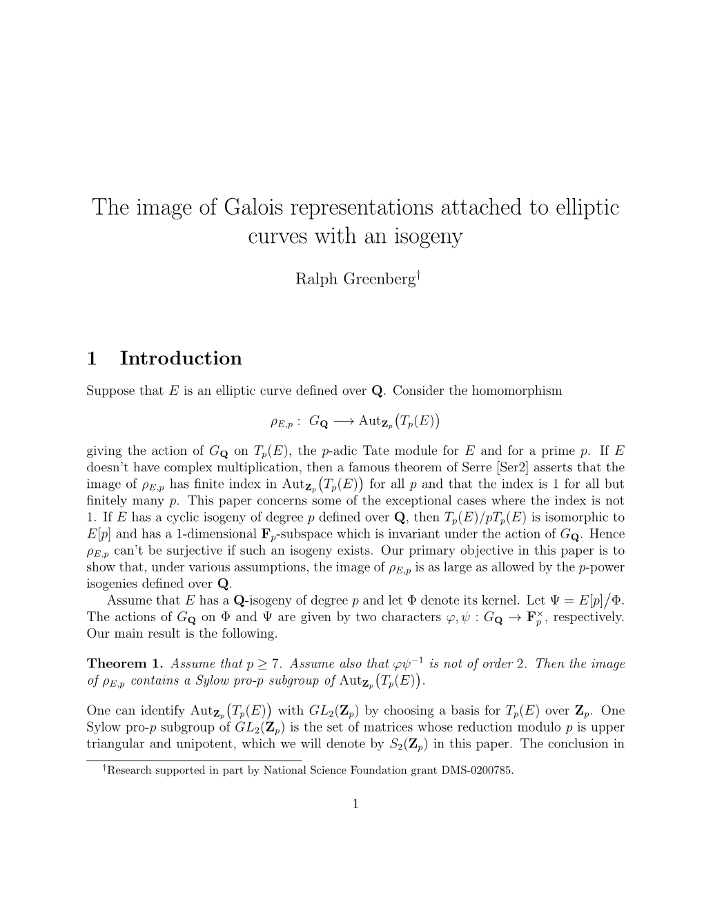 The Image of Galois Representations Attached to Elliptic Curves with an Isogeny