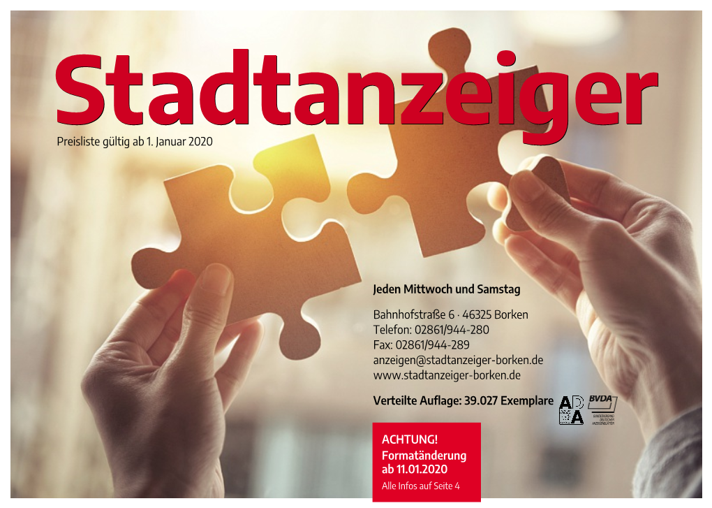 46325 Borken Telefon: 02861/944-280 Fax: 02861/944-289 Anzeigen@Stadtanzeiger-Borken.De