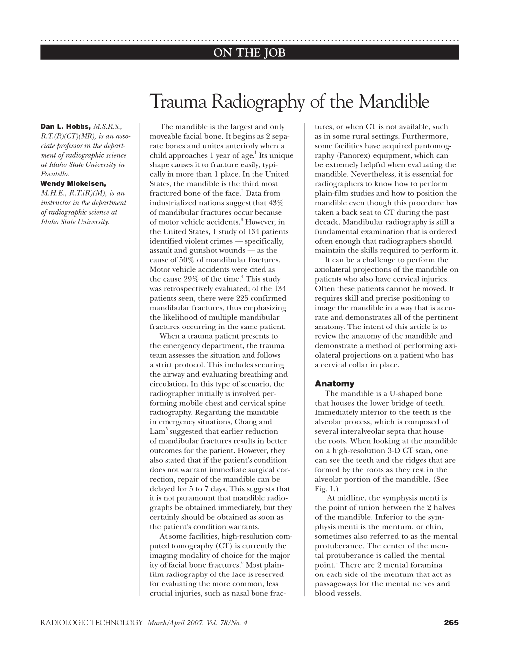 Trauma Radiography of the Mandible