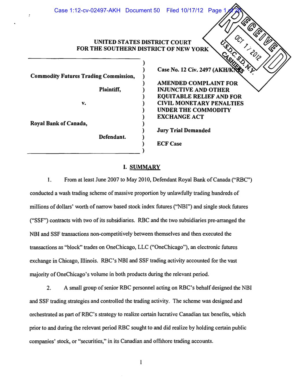 Amended Complaint: Royal Bank of Canada