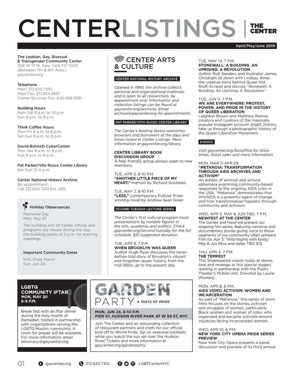 CENTERLISTINGS April/May/June 2019