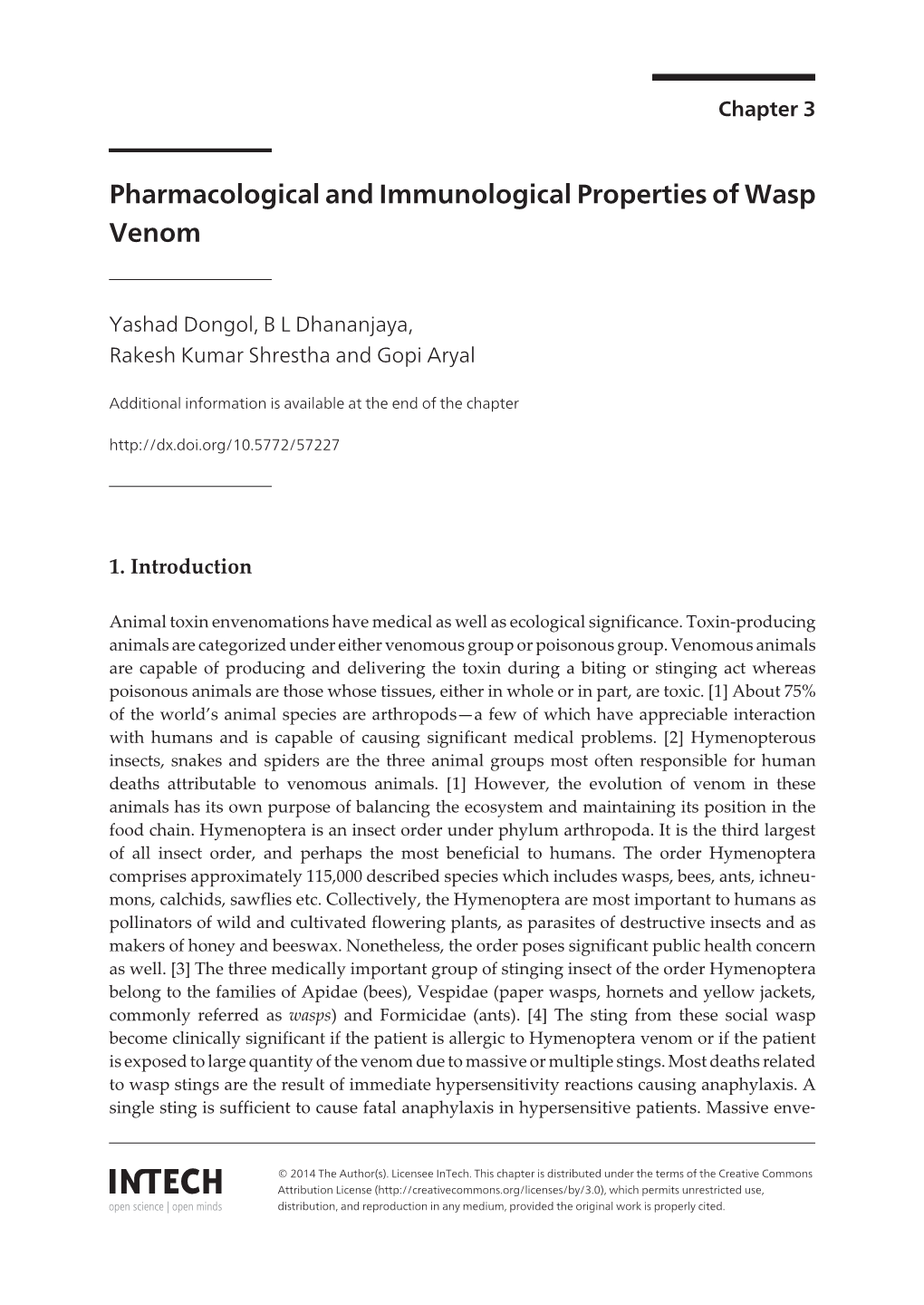 Pharmacological and Immunological Properties of Wasp Venom