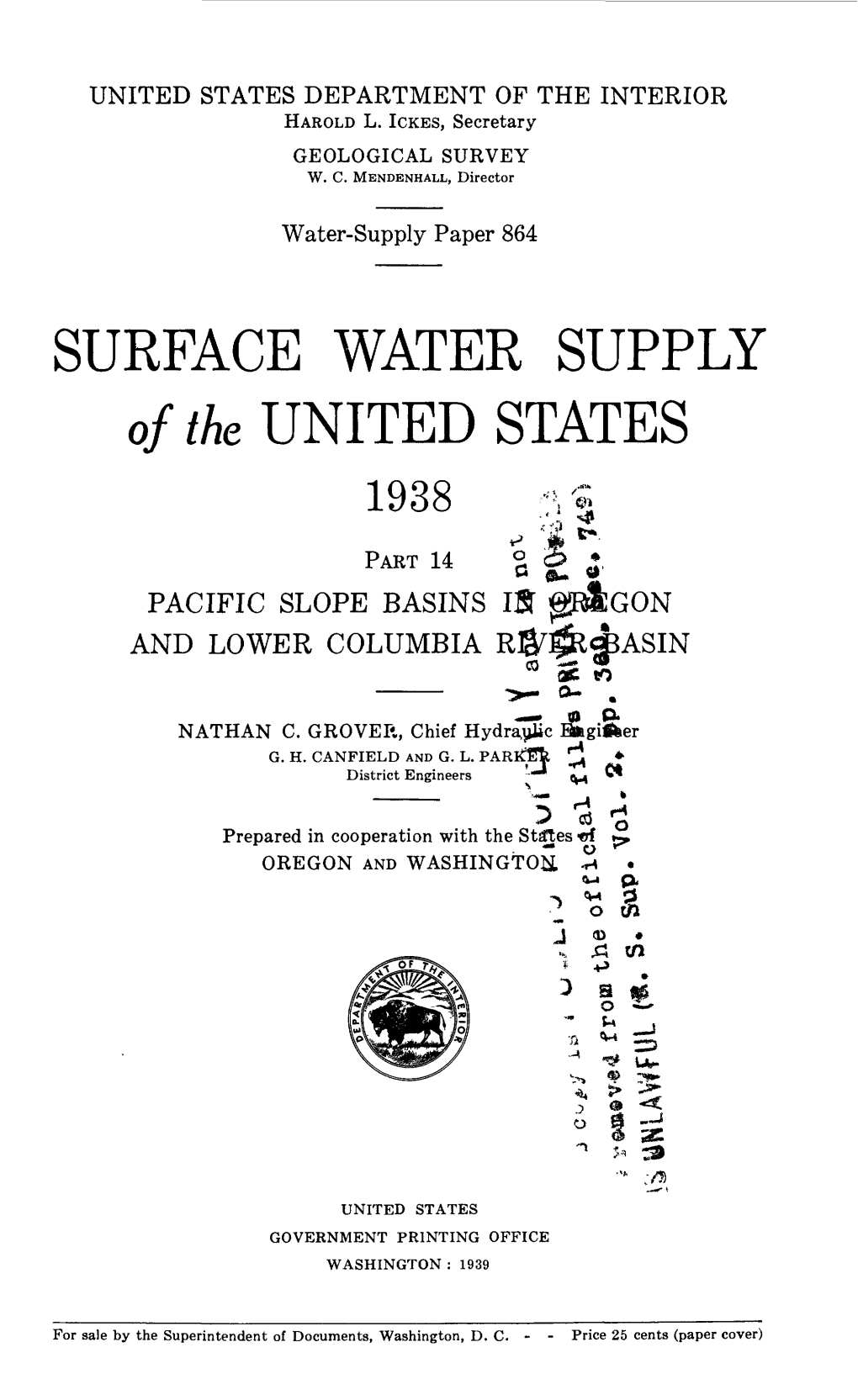 SURFACE WATER SUPPLY of the UNITED STATES 1938