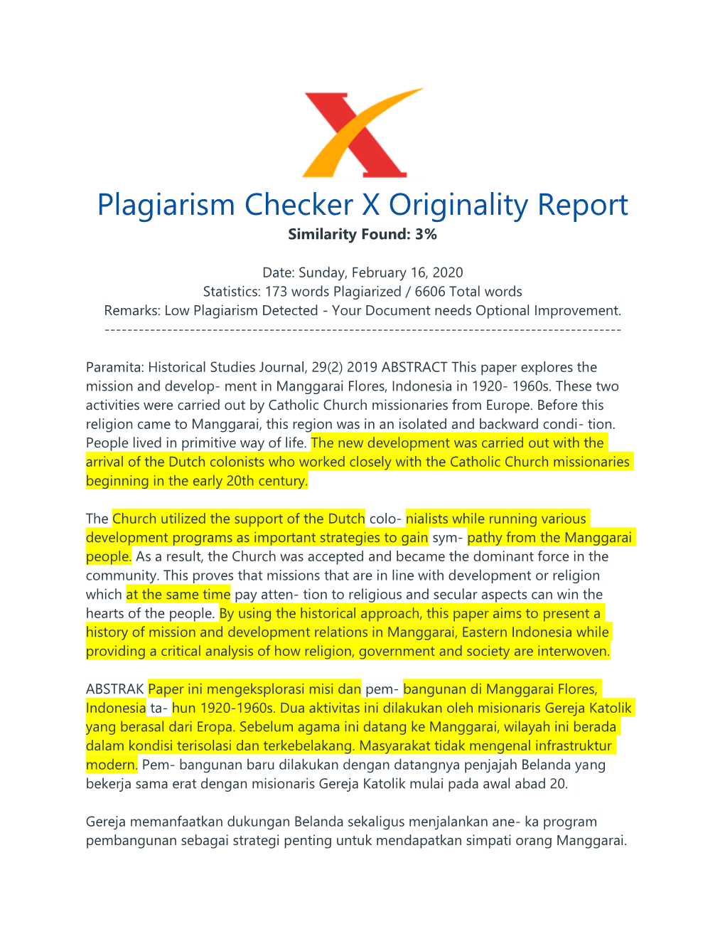 Plagiarism Checker X Originality Report Similarity Found: 3%