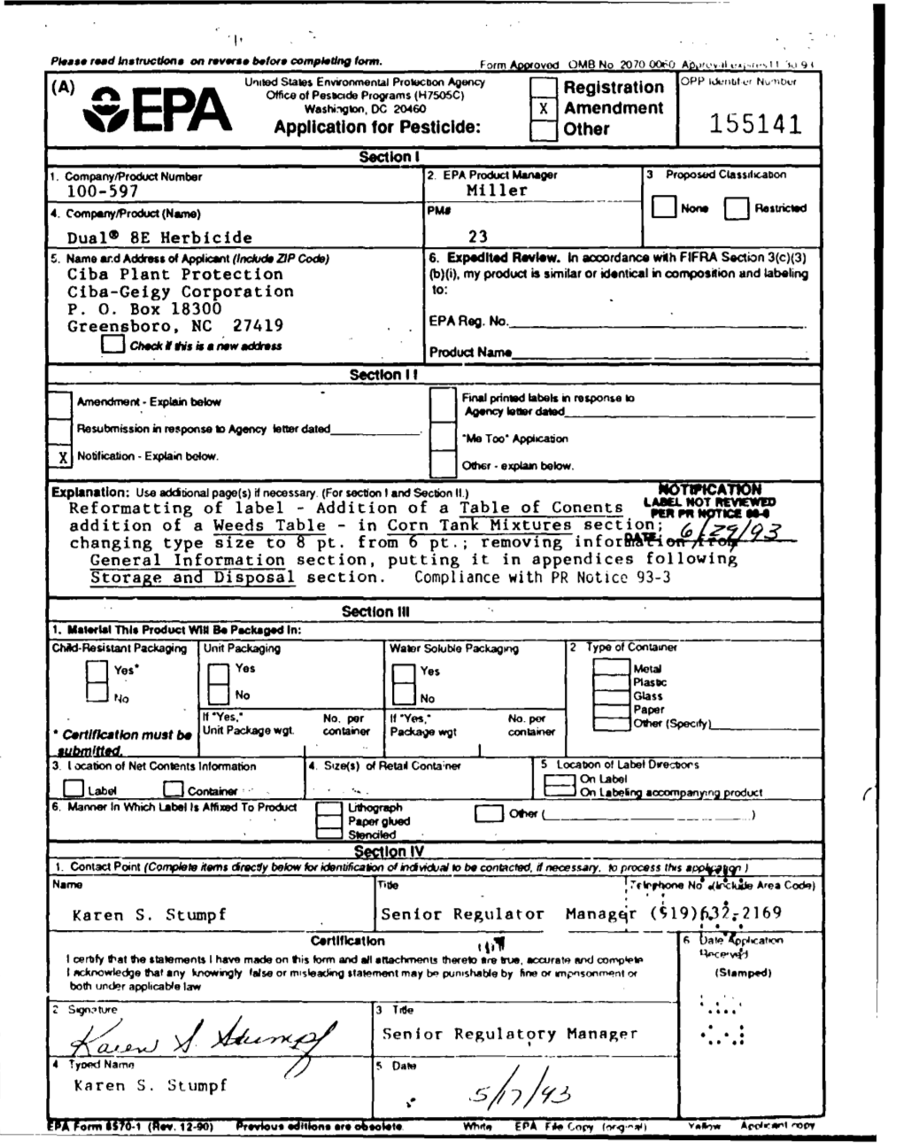 U.S. EPA, Pesticide Product Label, DUAL 8E HERBICIDE, 06/23/1993