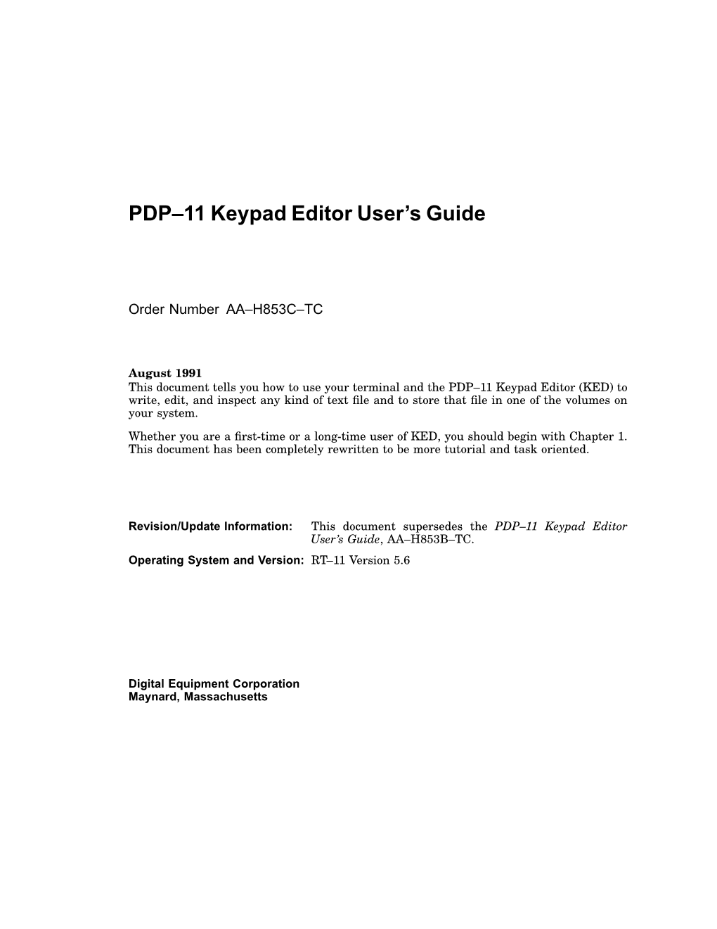 PDP–11 Keypad Editor User's Guide