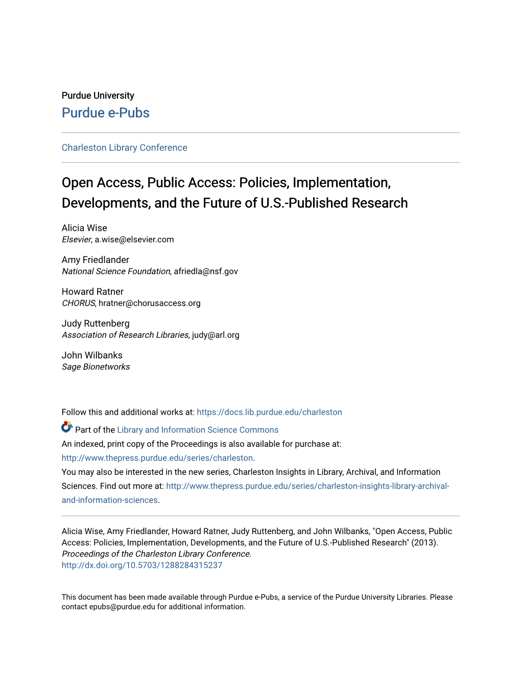Open Access, Public Access: Policies, Implementation, Developments, and the Future of U.S.-Published Research