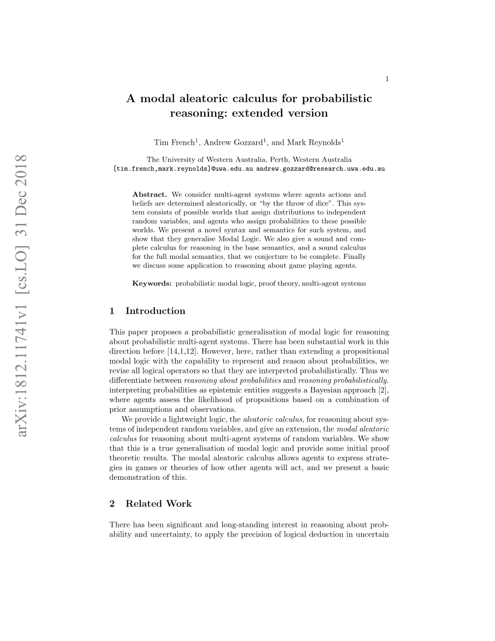 A Modal Aleatoric Calculus for Probabilistic Reasoning: Extended
