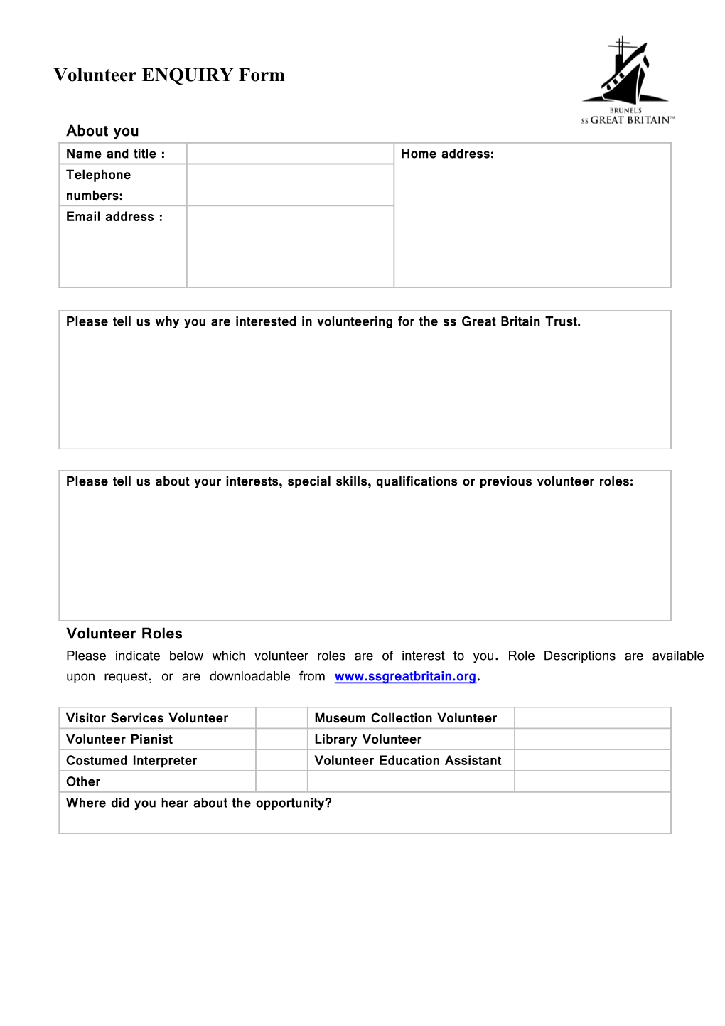 Volunteer Initial Details Form s1