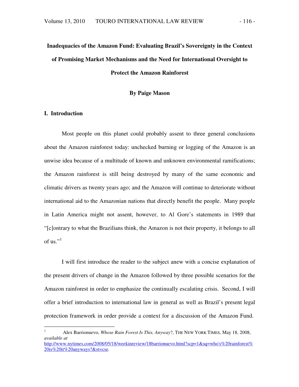 Inadequacies of the Amazon Fund: Evaluating Brazil's Sovereignty in Th