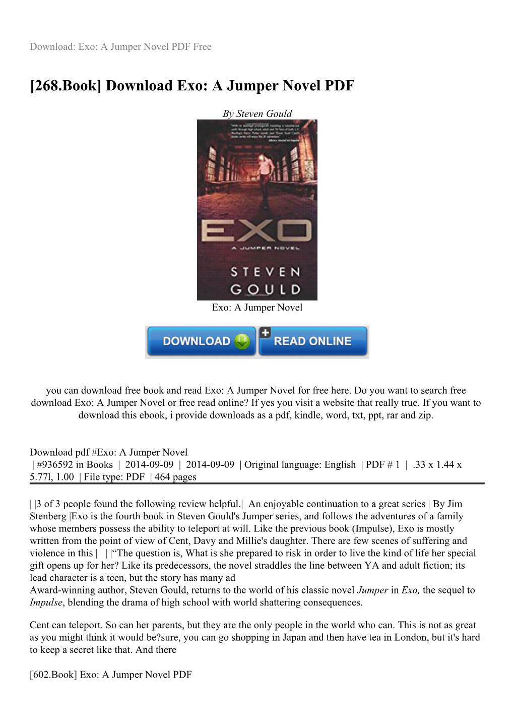 Download Exo: a Jumper Novel PDF