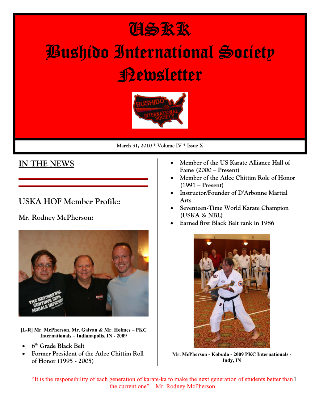 USKK Bushido International Society Newsletter