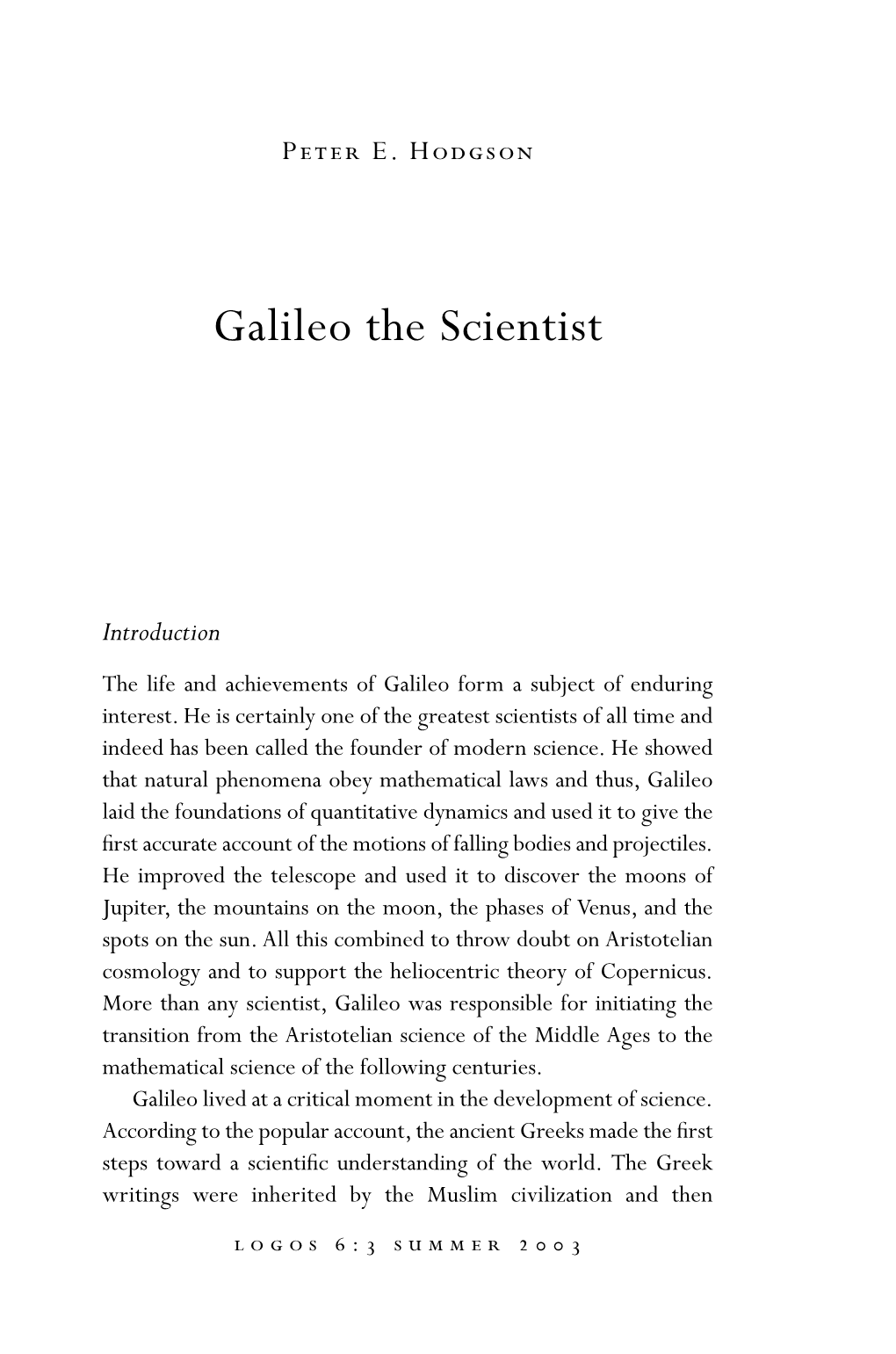 Galileo the Scientist