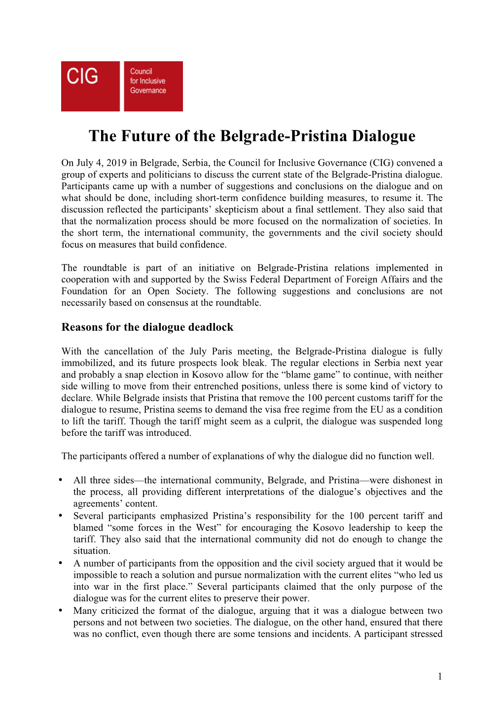 The Future of the Belgrade-Pristina Dialogue