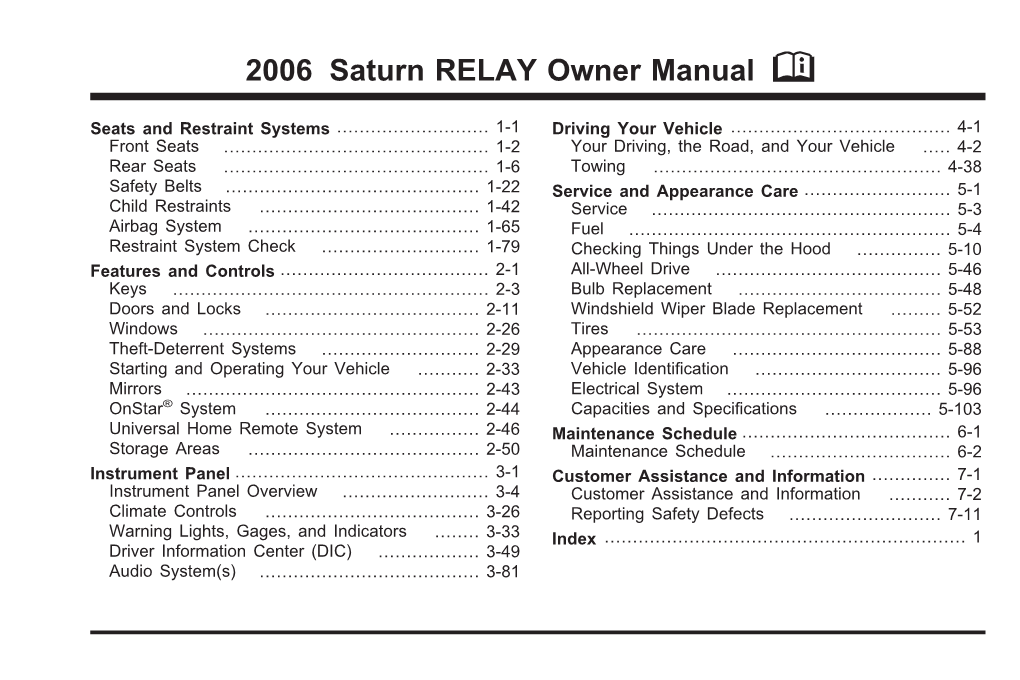 2006 Saturn RELAY Owner Manual M