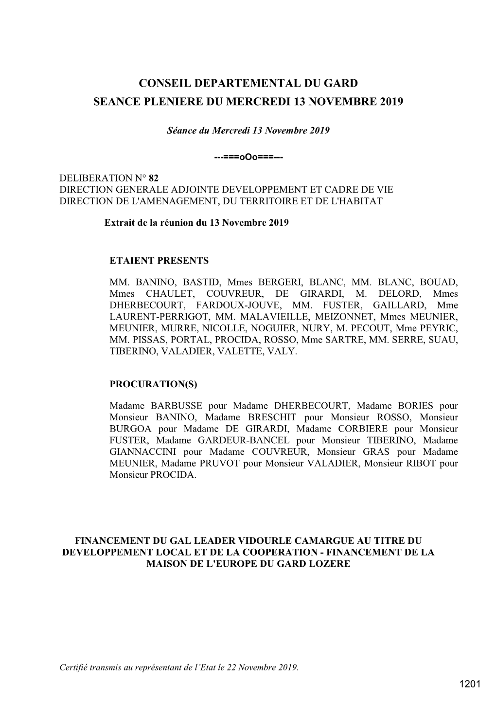 Conseil Departemental Du Gard Seance Pleniere Du Mercredi 13 Novembre 2019