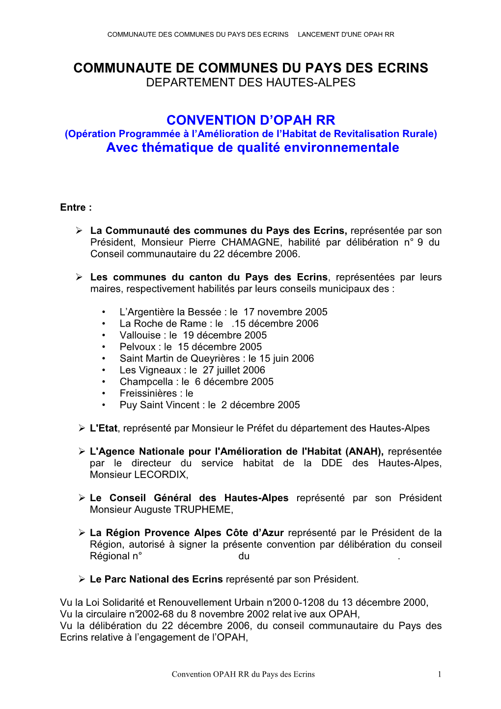 Communaute De Communes Du Pays Des Ecrins Convention