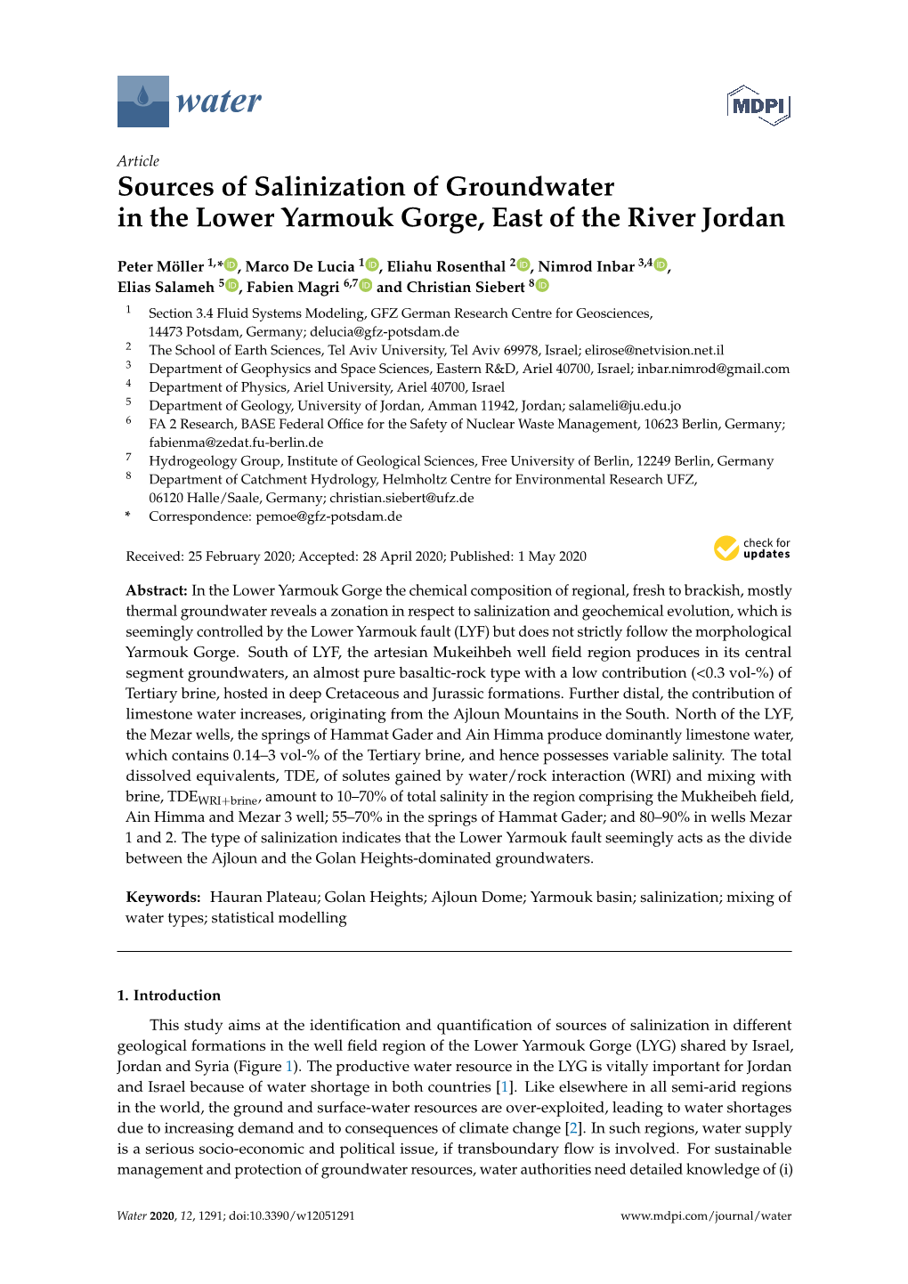 Sources of Salinization of Groundwater in the Lower Yarmouk Gorge, East of the River Jordan