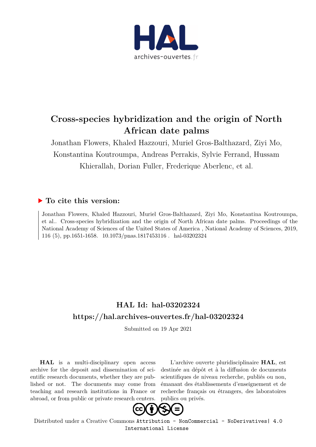 Cross-Species Hybridization and the Origin of North African Date Palms