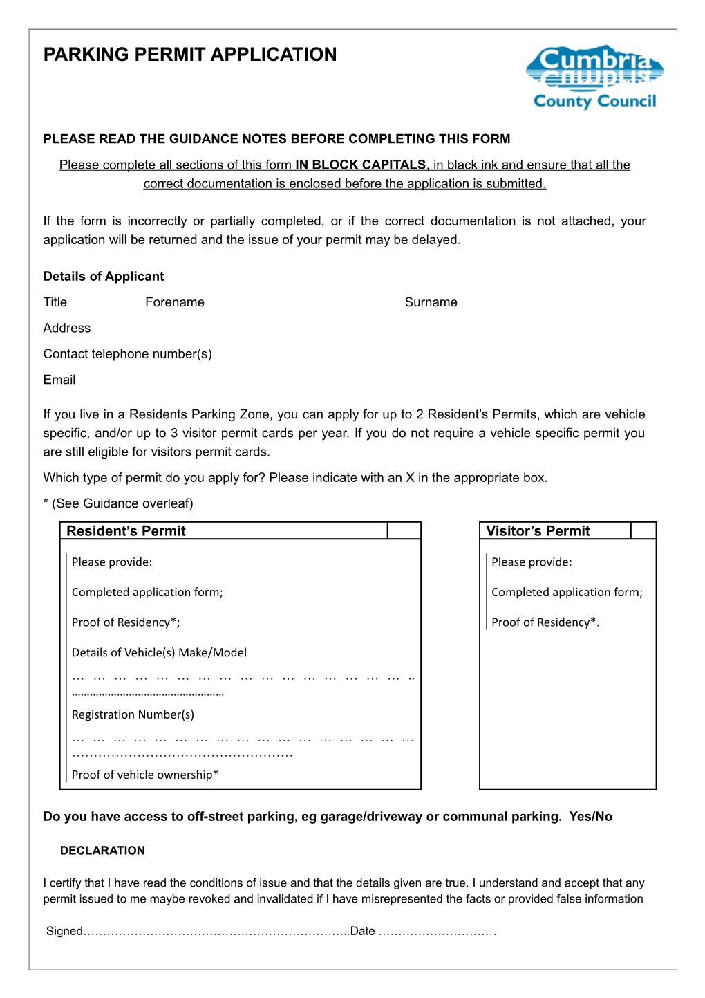 Resident Permit Application