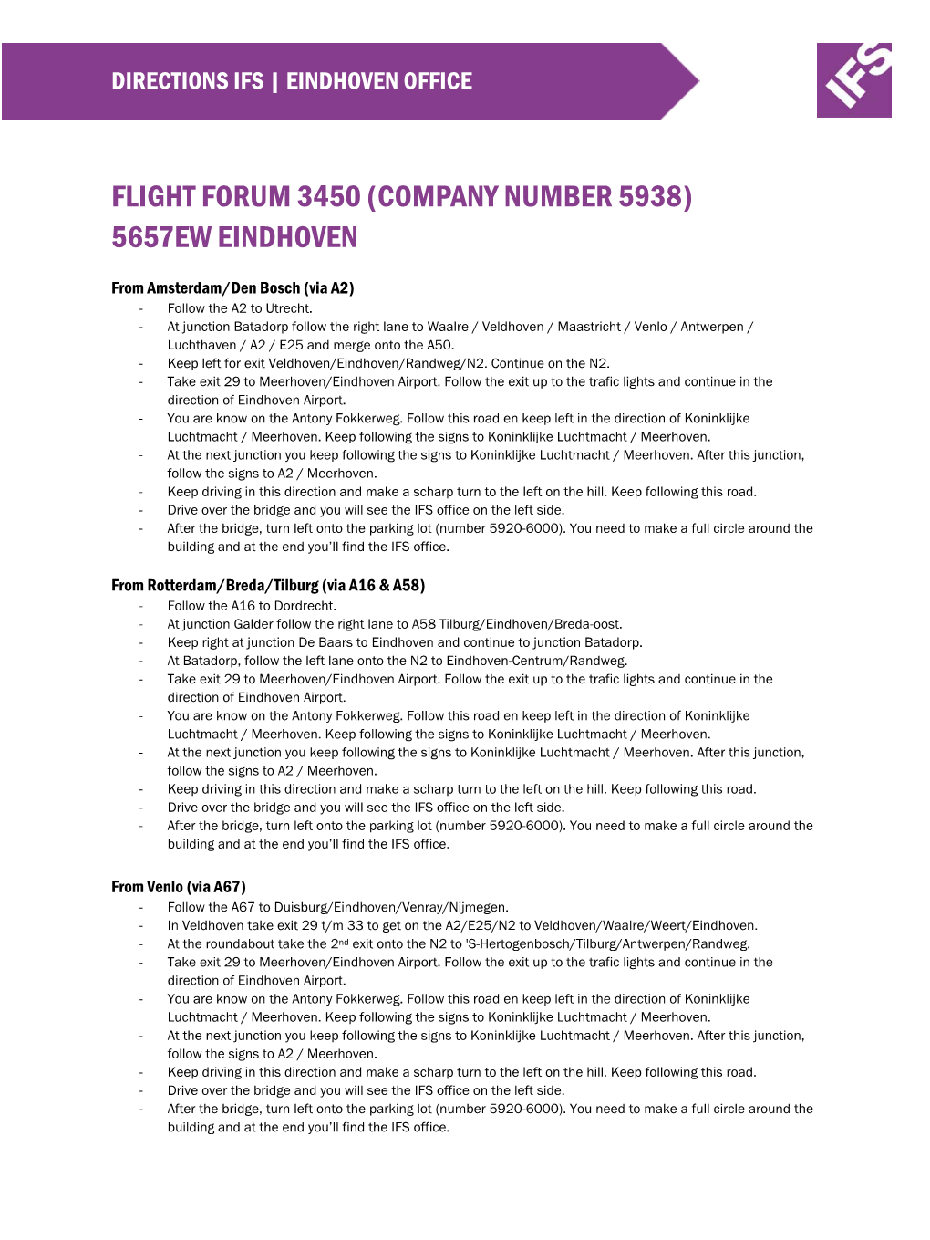 Flight Forum 3450 (Company Number 5938) 5657Ew Eindhoven