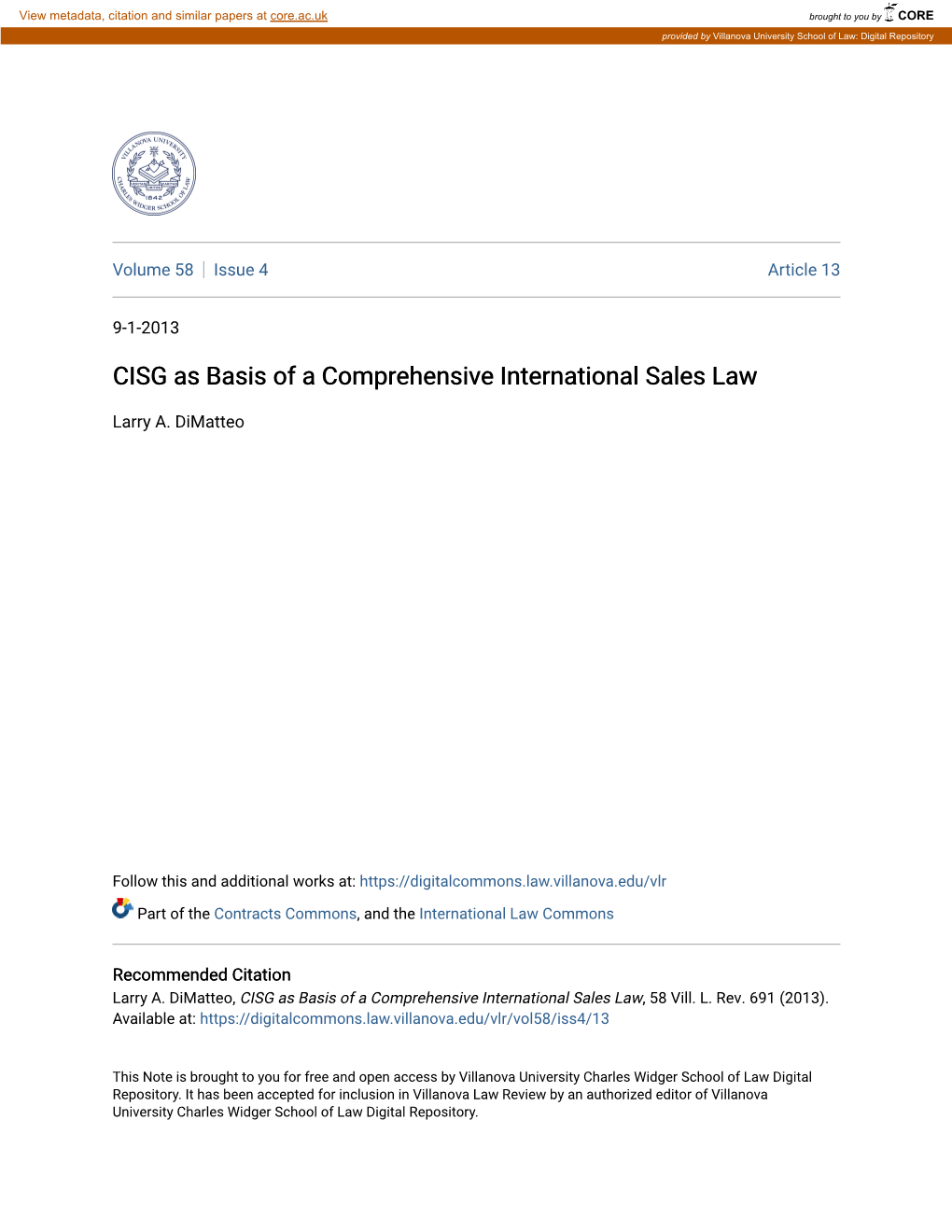 CISG As Basis of a Comprehensive International Sales Law