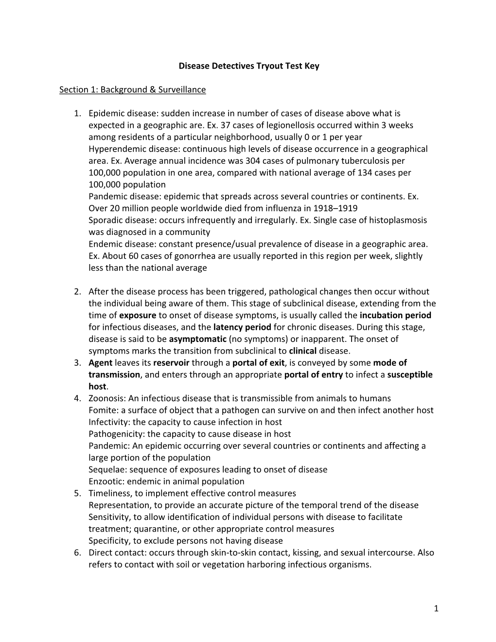 1 Disease Detectives Tryout Test Key Section 1