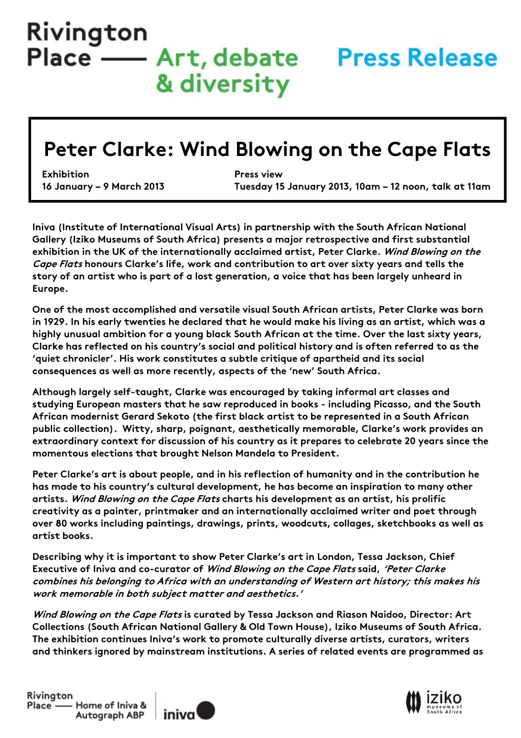 Peter Clarke: Wind Blowing on the Cape Flats