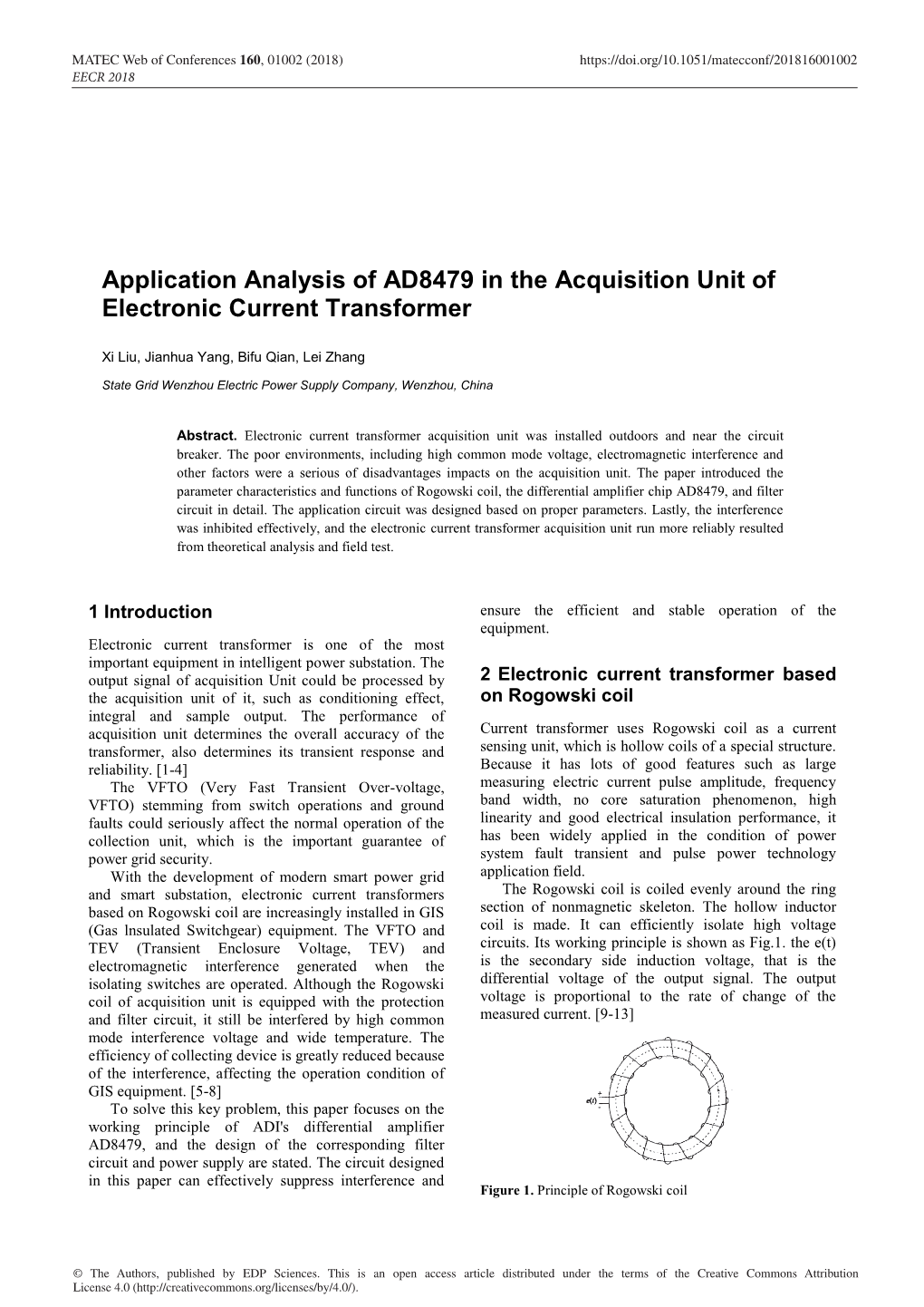 Application Analysis of AD8479 in the Acquisition Unit of Electronic Current Transformer